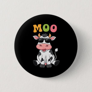 Chapa Redonda De 5 Cm Vaca Moo Groovy - Vaca de Granjero Divertida Hombr