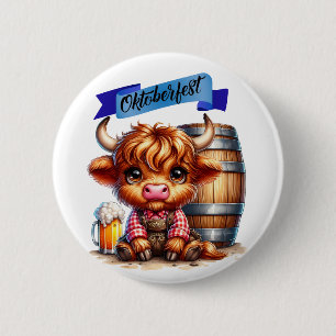 Chapa Redonda De 5 Cm Vaca Oktoberfest con cerveza