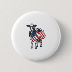 Chapa Redonda De 5 Cm Vaca Patriótica Bandera Americana Diseño de Grabad