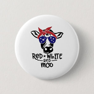 Chapa Redonda De 5 Cm Vaca patriótica roja y moro 4 de julio
