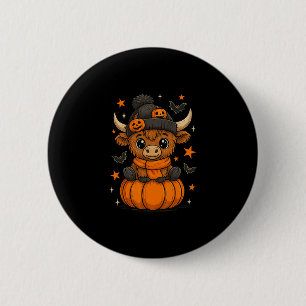 Chapa Redonda De 5 Cm Vaca retro de Halloween Calabaza Vaca de otoño Día