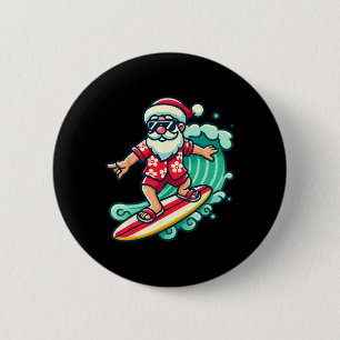 Chapa Redonda De 5 Cm Vacaciones de Navidad Tropicales de Papá Noel Surf