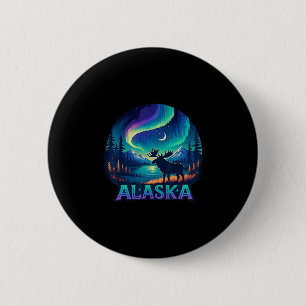 Chapa Redonda De 5 Cm Vacaciones en Alaska para ver la aurora boreal Luc