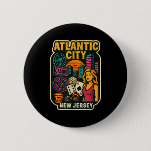 Chapa Redonda De 5 Cm Vacaciones en Atlantic City Nueva Jersey Casino Ju