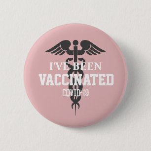 Chapa Redonda De 5 Cm Vacuna de Coronavirus Vacunada Médico Rosa