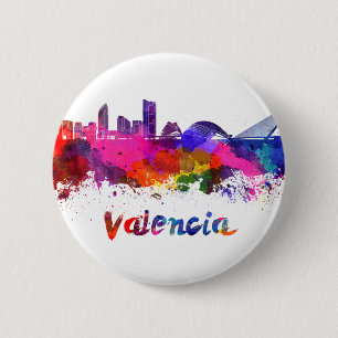 Chapa Redonda De 5 Cm Valencia skyline in watercolor