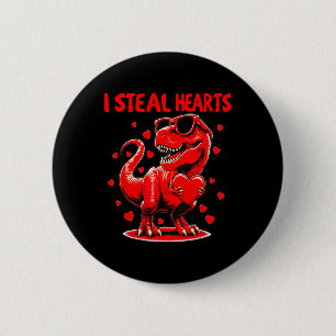 Chapa Redonda De 5 Cm Valentín robo corazones Trex Dino niños pequeños p