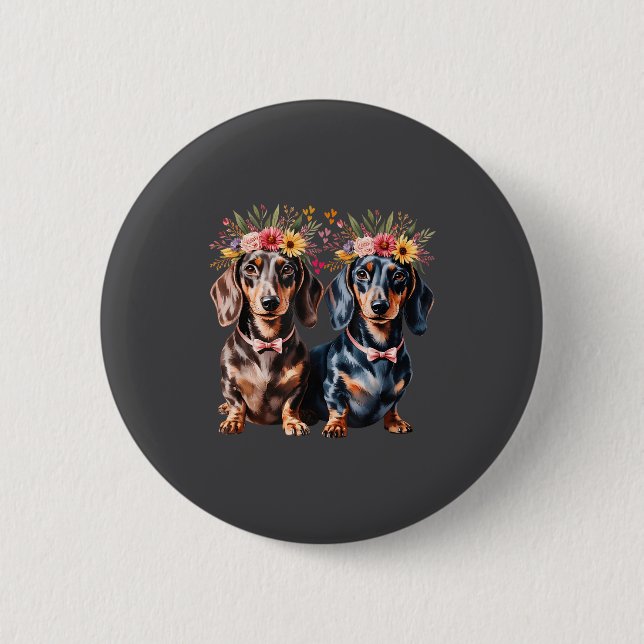 Chapa Redonda De 5 Cm Valentine Dachshund Matching Couple Love Floral Do (Anverso)