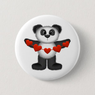 Chapa Redonda De 5 Cm Valentine Panda Bear sosteniendo una cadena de cor