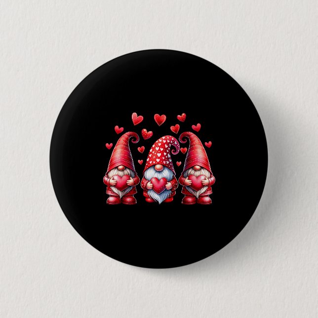 Chapa Redonda De 5 Cm Valentines Day Gnomes Cute Red Hearts Love Gnome W (Anverso)