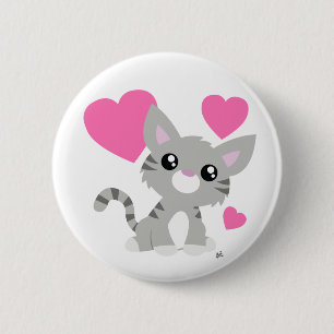 Chapa Redonda De 5 Cm Valentine's Day Grey Kitty Button
