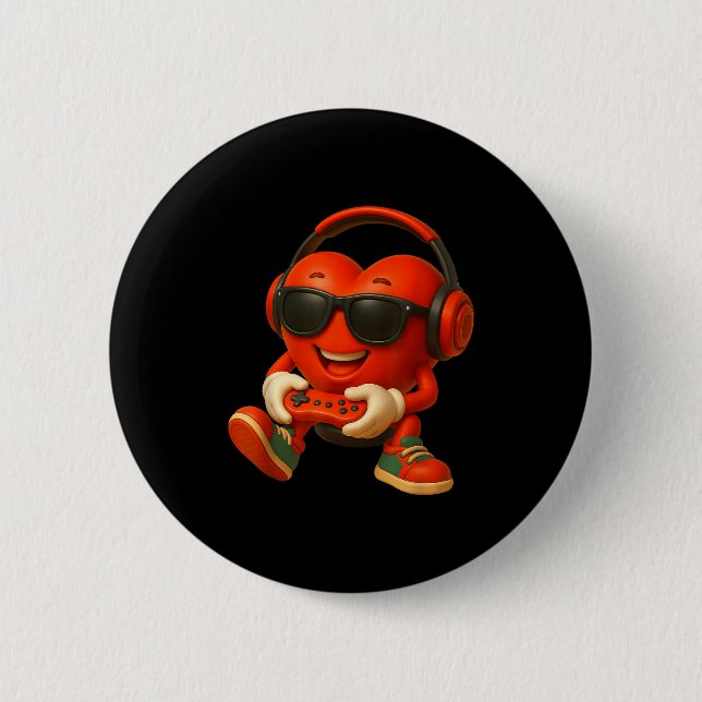 Chapa Redonda De 5 Cm Valentines Day Heart Gamer Video Gaming Boys Men K (Anverso)