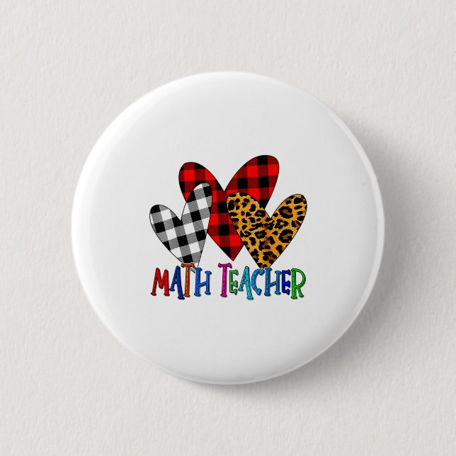Chapa Redonda De 5 Cm Valentines Day Leopard Math Teacher Buffalo Plaid  (Anverso)