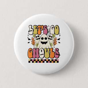 Chapa Redonda De 5 Cm Vamos Ghouls Retro Floral Fantasma Groovy Hallowee