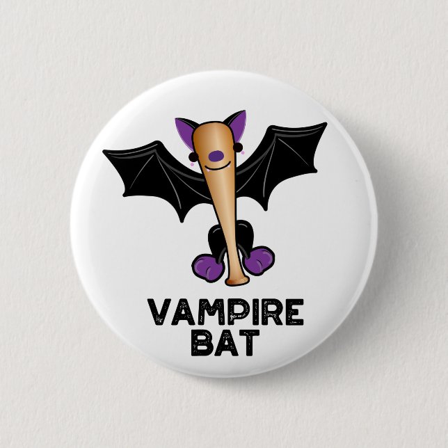 Chapa Redonda De 5 Cm Vampiro Bat Funny Béisbol Pun (Anverso)