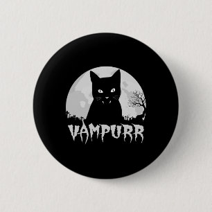 Chapa Redonda De 5 Cm Vampiro de gato negro de Halloween con luna llena