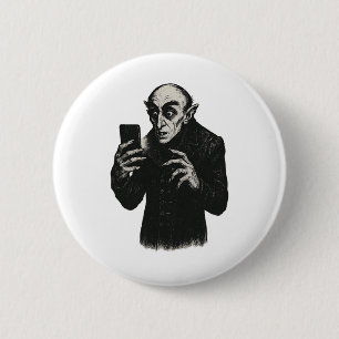 Chapa Redonda De 5 Cm Vampiro Smartphone Nosferatu Selfie Count Orlok Ha
