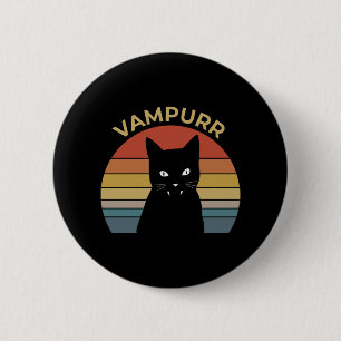 Chapa Redonda De 5 Cm Vampurr divertido gato vampiro retro atardecer Hal