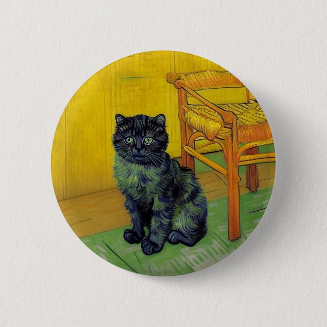 Chapa Redonda De 5 Cm Van Gogh Black Cat (Anverso)