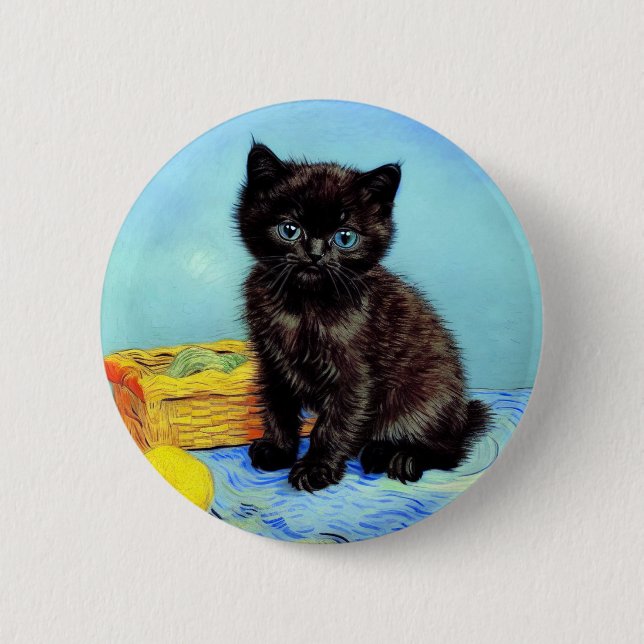 Chapa Redonda De 5 Cm Van Gogh Black Kitten con yarn (Anverso)