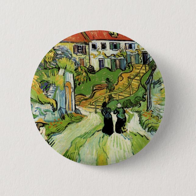 Chapa Redonda De 5 Cm Van Gogh - Calle del pueblo y escalones en Auvers (Anverso)