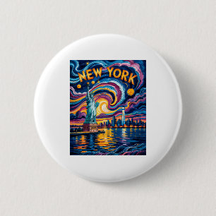 Chapa Redonda De 5 Cm Van Gogh Noche Estrellada Arte Nueva York Silueta 