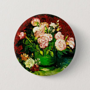 Chapa Redonda De 5 Cm Van Gogh Peonies y Rosas