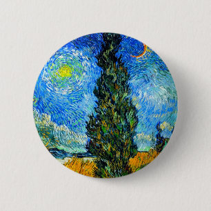 Chapa Redonda De 5 Cm Van Gogh Road con Cypress y Star
