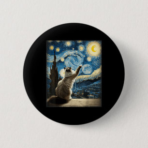 Chapa Redonda De 5 Cm Van Gogh Starry Night Style Artistic Ragdoll Cat