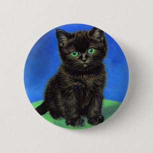 Chapa Redonda De 5 Cm Van Gogh Style Black Kitten