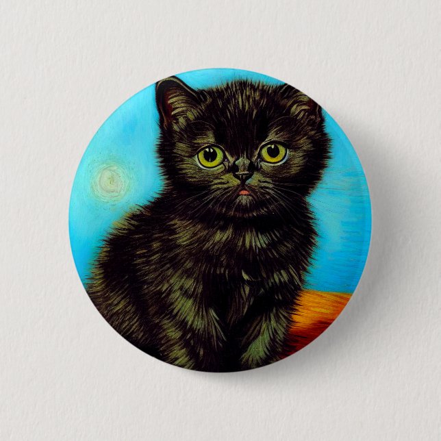 Chapa Redonda De 5 Cm Van Gogh Style Pouting Kitten (Anverso)
