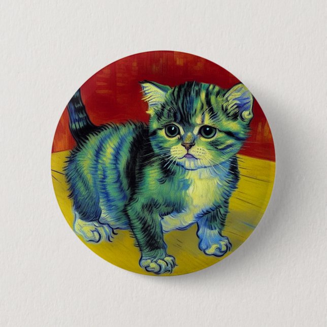 Chapa Redonda De 5 Cm Van Gogh Tabby Cat (Anverso)