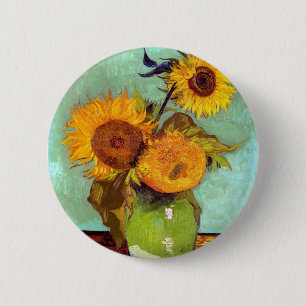 Chapa Redonda De 5 Cm Van Gogh - Tres Sunflowers In A Vase - Bella Artes