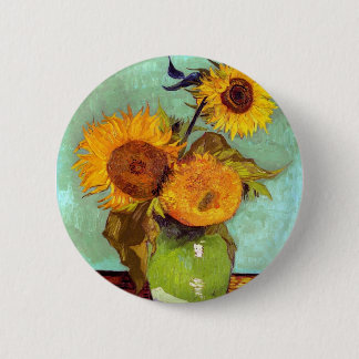 Chapa Redonda De 5 Cm Van Gogh - Tres Sunflowers In A Vase - Bella Artes