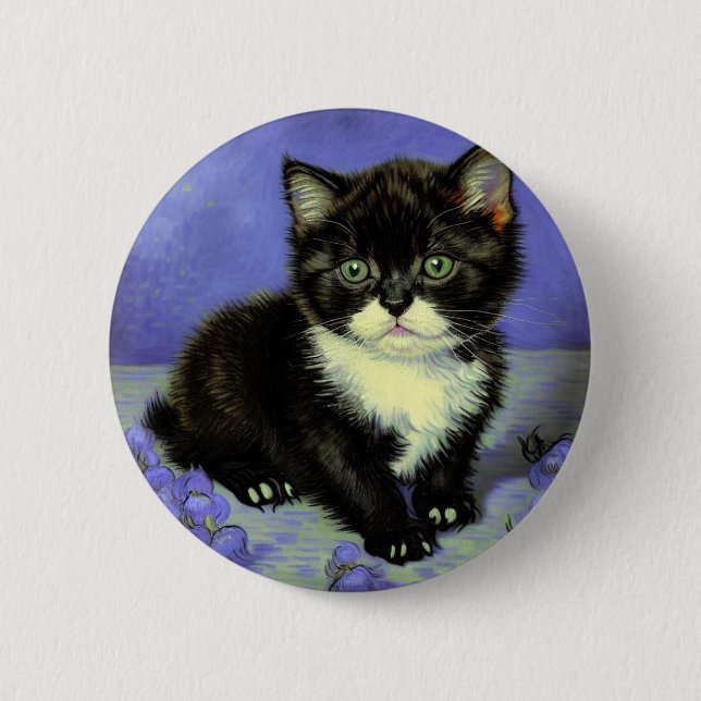 Chapa Redonda De 5 Cm Van Gogh Tuxedo Kitten (Anverso)