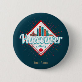 Chapa Redonda De 5 Cm Vancouver Skyline British Columbia Retro Canada