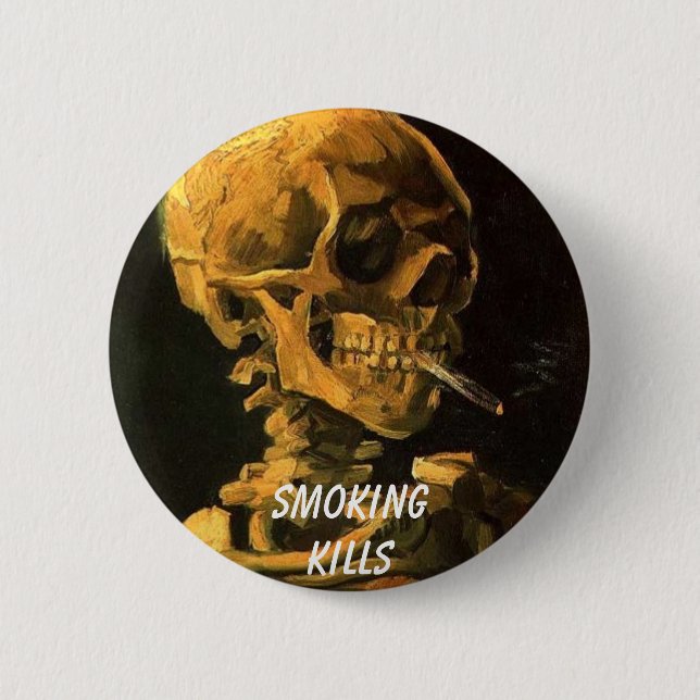 Chapa Redonda De 5 Cm vangogh_skull_cigarette, Smokingkills (Anverso)