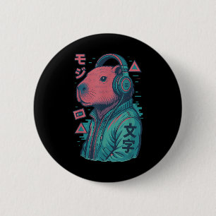 Chapa Redonda De 5 Cm Vaporwave Capybara Anime de arte japonés Manga Uki