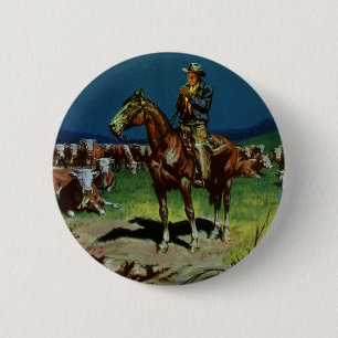 Chapa Redonda De 5 Cm Vaquero vintage, ganadero de ganado en la granja