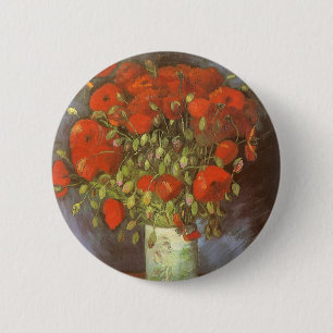 Chapa Redonda De 5 Cm Vase con los pipetas rojos de Vincent van Gogh