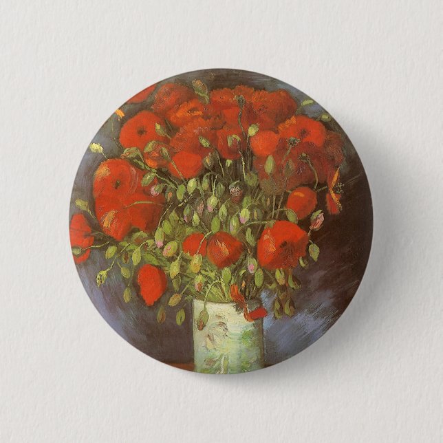 Chapa Redonda De 5 Cm Vase con los pipetas rojos de Vincent van Gogh (Anverso)