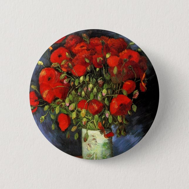 Chapa Redonda De 5 Cm Vase con los pipetas rojos de Vincent van Gogh (Anverso)