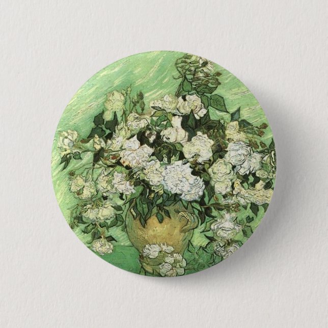 Chapa Redonda De 5 Cm Vase con Rosas - Van Gogh (Anverso)