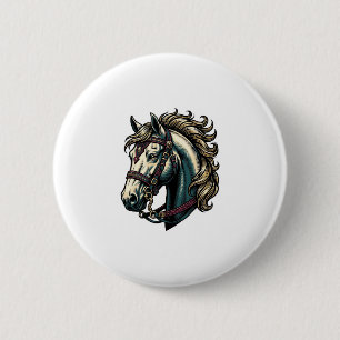 Chapa Redonda De 5 Cm Vector de cabeza de caballo de grabado vintage