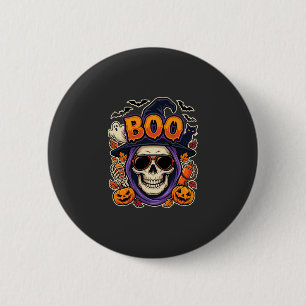 Chapa Redonda De 5 Cm Vector de gafas de sol de cráneo de Halloween Boo