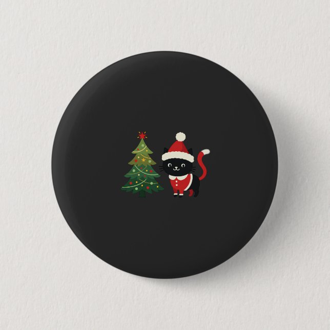Chapa Redonda De 5 Cm Vector de gato de Navidad Santa árbol (Anverso)