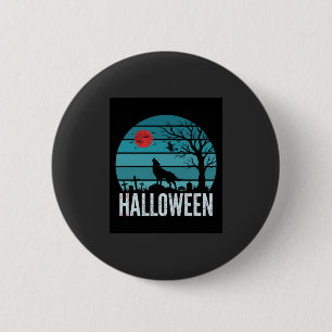 Chapa Redonda De 5 Cm Vector Luna Cementerio Lobo Halloween
