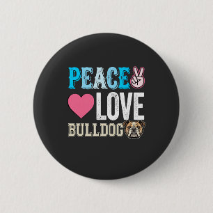 Chapa Redonda De 5 Cm Vector Perro Bulldog Paz Amor