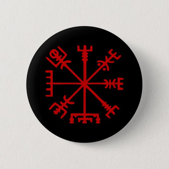 Chapa Redonda De 5 Cm Vegvísir Rojo Sangre (Vegvísir Viking) (Anverso)