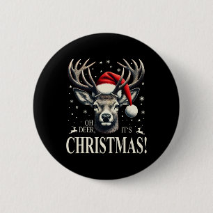 Chapa Redonda De 5 Cm Venado con Santa Hat Oh ciervo Son Navidades